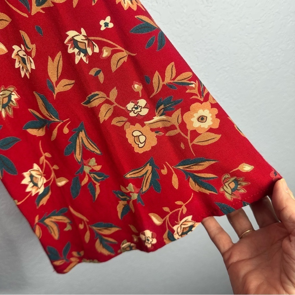 Entro Soft Red Floral Bell Sleeves Dress Large - Picture 4 of 7